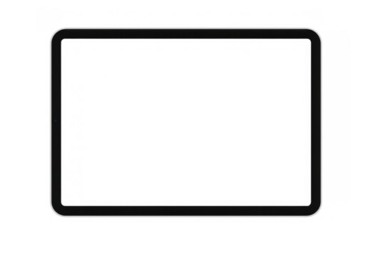 Tablet device mockup with blank empty screen for digital content display on transparent background