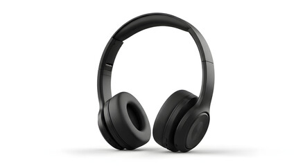 Stylish black wireless on-ear headphones for listening to music and podcasts, isolated against a clean white background for a modern technology concept