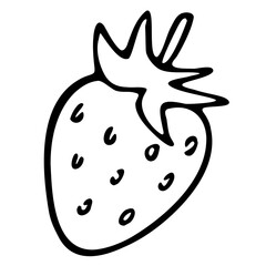 Vector illustration doodle hand drawn food fruit berry strawberry whole calyx seed element black liner pen