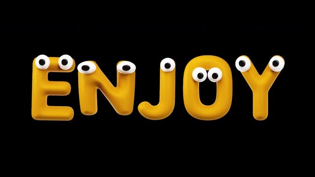 Enjoy - Funny 3D Cartoon Letters with Googly Eyes, Seamless Loop on Alpha