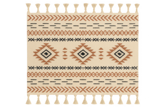Tribal kilim pattern rug with tassels on transparent background