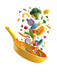 Vibrant yellow pan with a cascade of colorful vegetables