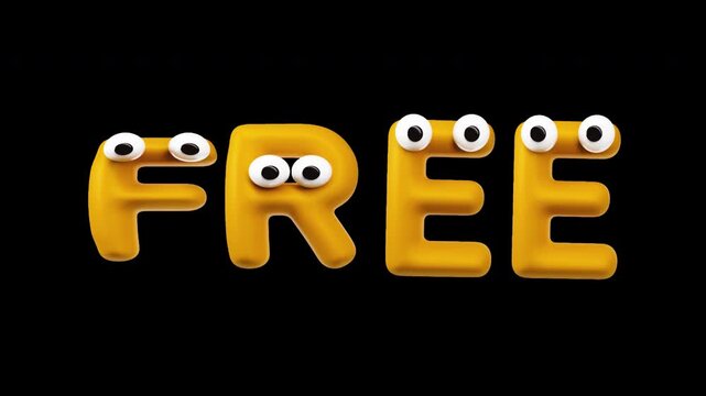 Free - Text with Googly Eyes Funny Cartoon Loop on Alpha Channel