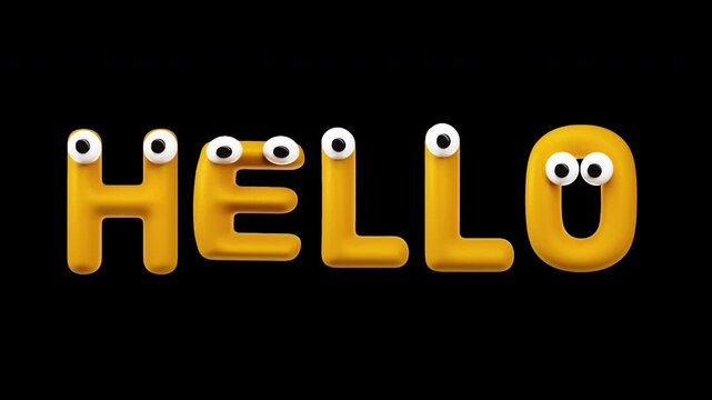 Hello - Funny Cartoon Letters with Eyes, Loopable Animation on Alpha Channel