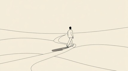 Man walking on abstract landscape path
