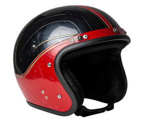 Fototapeta premium Vintage black and red motorcycle helmet isolated on transparent background