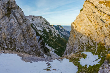 Scenic sunset view of Triglav National Park in the Julian Alps, Slovenia, Europe	