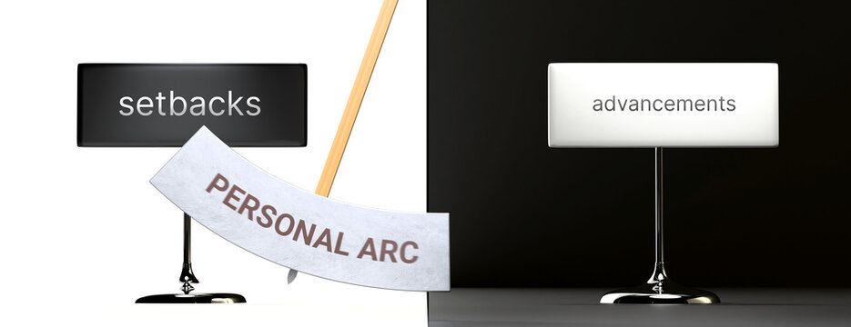Personal arc swings between setbacks and advancements. Visualizing a pattern of Personal arc that cycles between extremities: setbacks and advancements. ,3d illustration