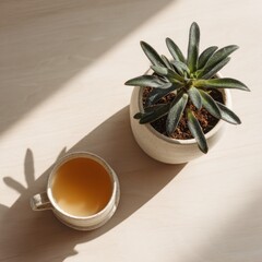 Succulent plant and tea cup