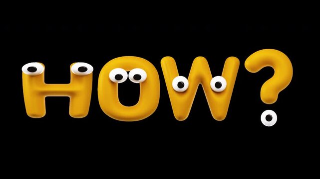 How - Funny Googly Eyes Cartoon Letters, Seamless Loop on Alpha Channel