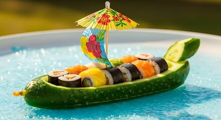 Healthy green vegetables and fresh fruit for a delicious gourmet salad plate