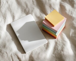 Notebook and sticky notes on fabric