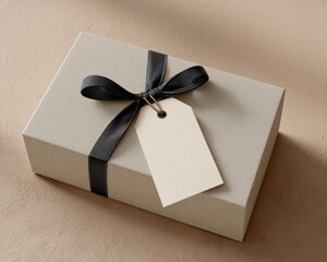 Gift box with ribbon and tag