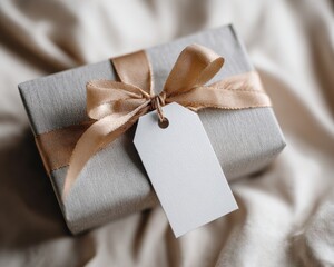 Gift box with ribbon and tag