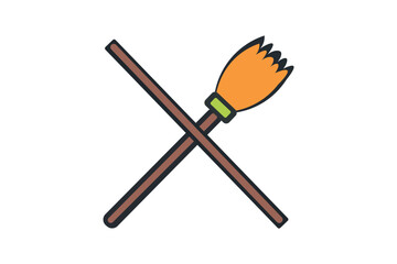 Two crossed brooms isolated on white background halloween symbol