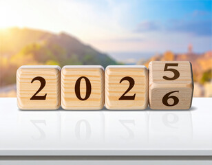 new years 2026 changing from 2025 to 2026 on wooden cube
