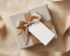 Gift box with ribbon and tag