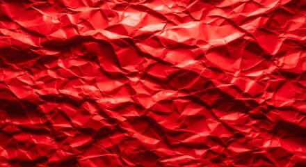 Vibrant red crinkled foil texture with dramatic light and shadow play
