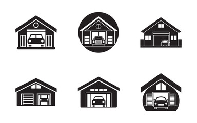 Fototapeta premium Set of black and white car garage icon vectors with different style and design suitable for transportation industry promotion