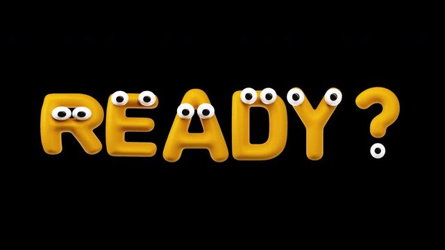 Ready - Look - Funny Googly Eyes Cartoon Letters, on Alpha Channel