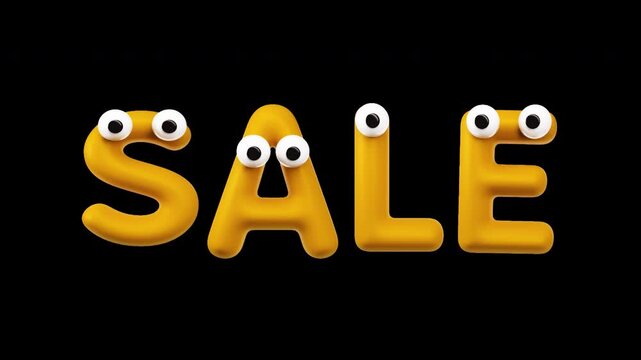 Sale - Text with Googly Eyes Funny Cartoon Loop on Alpha Channel