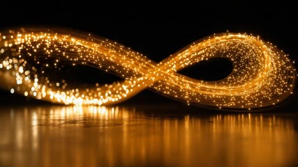 An abstract image of golden light trails swirling into an infinity loop against a dark background - Powered by Adobe
