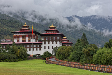 Exterior view of Tashichho Dzong, main buddhist ùonastery of Thimphu, Bhutan