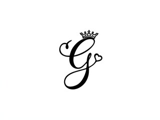 Elegant monogram letter g with crown and heart embellishments
