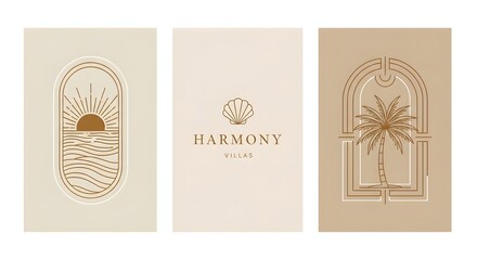 Elegant line art designs featuring abstract shapes and botanical elements in earth tones