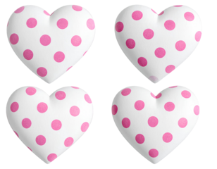 Firefly_Heart shapes with pink polka dots isolated on transparent background
