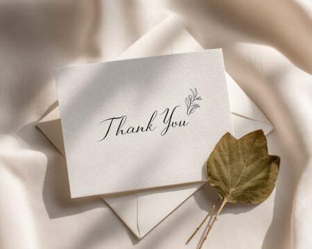 Thank you card with envelope and leaf