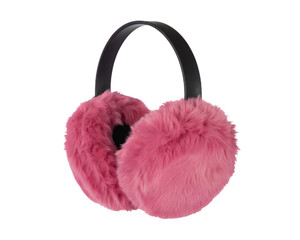 soft pink earmuffs isolated on white, fluffy winter earmuffs fashion accessory