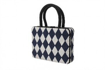 Beaded handbag purse tote bag with harlequin diamond pattern fashion accessory