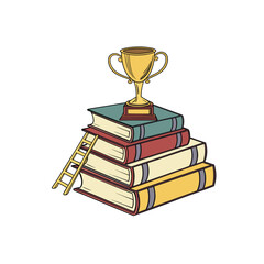  Stack of Books with Golden Trophy Vector 
