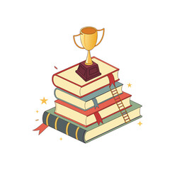  Stack of Books with Golden Trophy Vector
