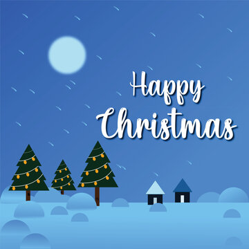 Happy Christmas winter landscape with snow and decorated trees