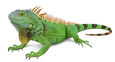 Obraz premium Green iguana reptile isolated on white background