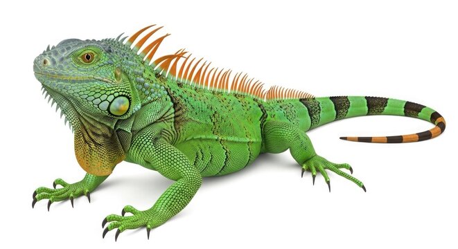 Green iguana reptile isolated on white background
