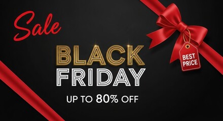 Black Friday Sale With Red Ribbon And Best Price Tag