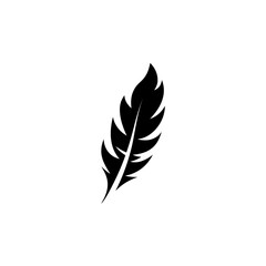 Obraz premium Illustration of a single black feather on white background on transparent background silhouette