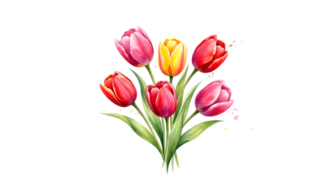 Watercolor bouquet of tulips isolated on transparent background for your design