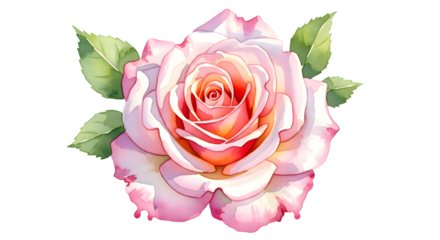 Watercolor illustration of a pink rose isolated on transparent background