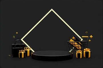 Black Friday Shopping Display with Podium and Gifts