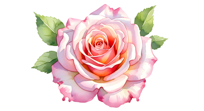 Watercolor illustration of a pink rose isolated on transparent background - Powered by Adobe