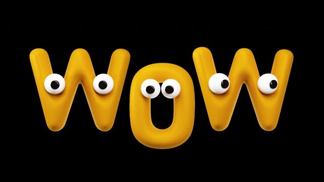 Wow - Lettering with Googly Eyes Cartoon Text on Alpha Channel