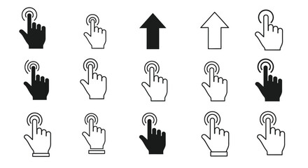 Set of click and tap icons hand cursor illustration user interface and website isolated on white background
