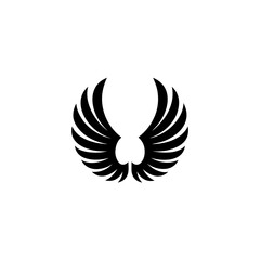 Illustration of symmetrical black wings on white background on transparent background silhouette