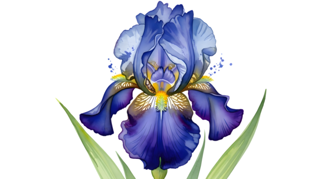 Watercolor illustration of an iris flower isolated on transparent background