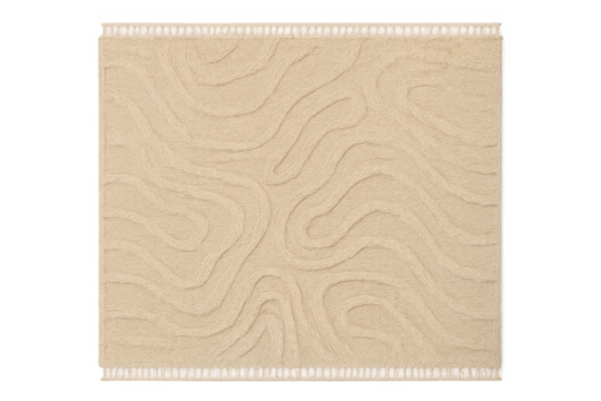 Beige patterned rug with abstract swirl design