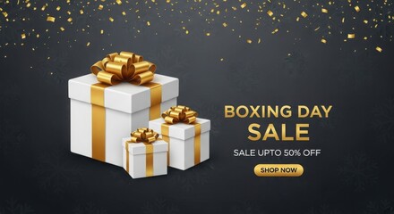 Boxing Day Sale With Gift Boxes and Gold Confetti discount